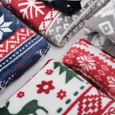 0.5m/1m/2m Coral Fleece Christmas Printed Fabric for Winter Sleepwear Pants Bedding Home Wear Handmade DIY Sewing Fabrics