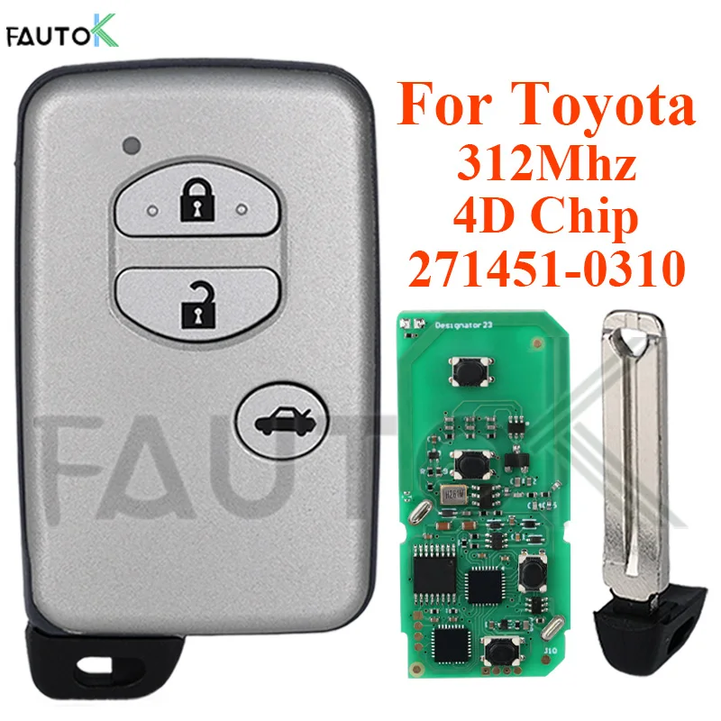 Remote Control 3 Buttons Car Key 271451-0310 312mhz 4D Chip for Toyota Camry Crown Mark X Majesta Japanese Imported 2005-2010