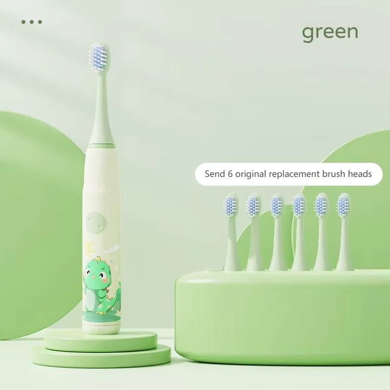 Children Sonic Electric Toothbrush Rechargeable Smart Cartoon Kids Toothbrush IPX7 Waterproof With 6 Soft Bristles Brush Heads