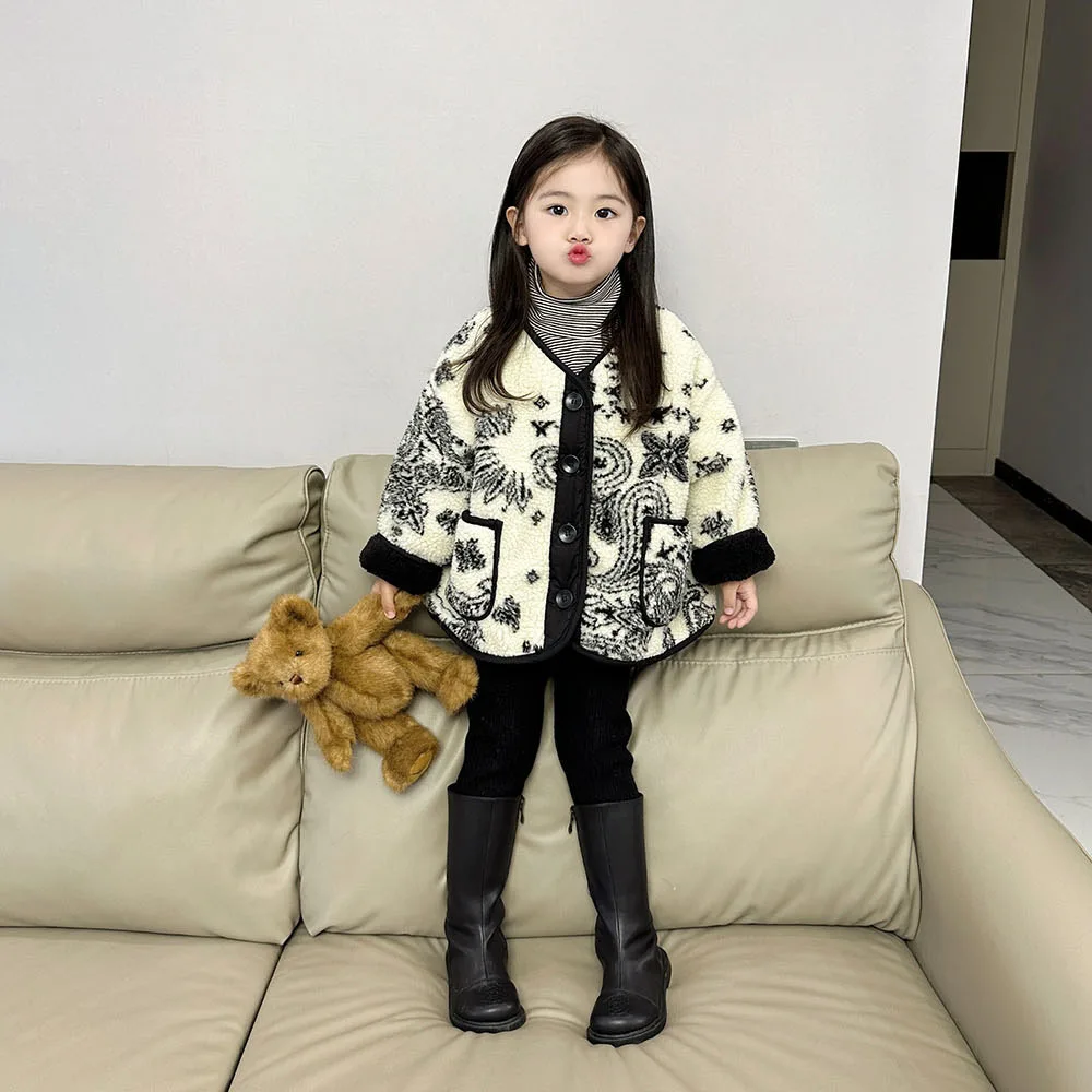 2023 Autumn and Winter New Girls\' Vintage Wool Sweater Fashion Two Sided Plush Coat for Girls Winter Wear winter clothes girls