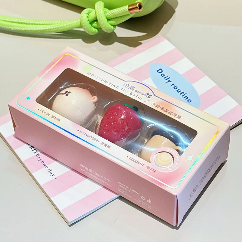 Peach Strawberry and Nut Hydrating Moisturizing Lip Balm Nourishing Hydrating Lipstick Kits Lips Oil Moisturizing and Non Greasy