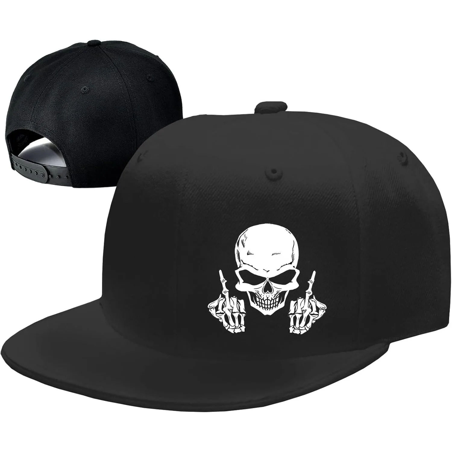 Skull Middle Finger Snapback Hats for Men Flat Bill Hats for Men Black Skull Cap Baseball Caps
