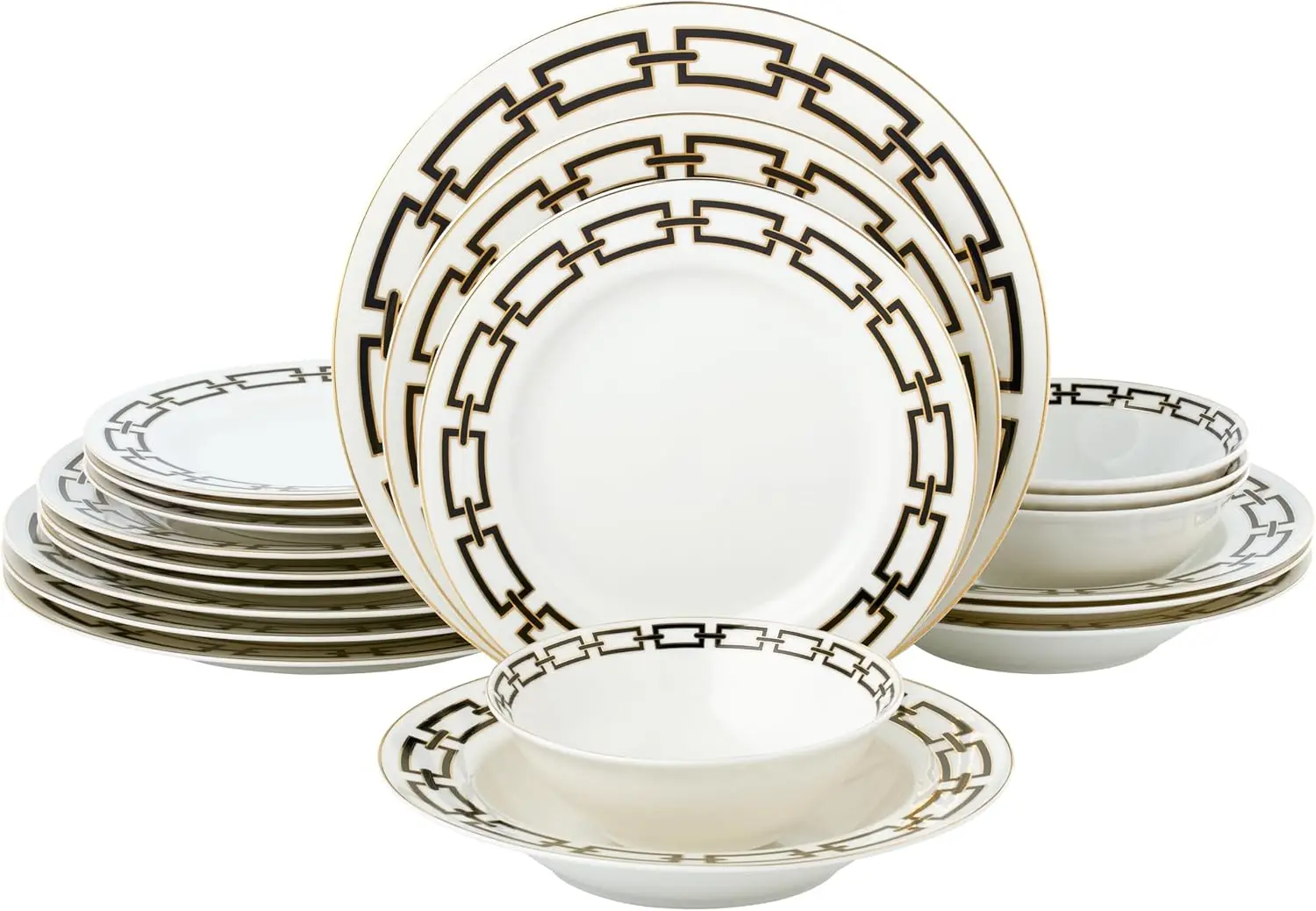 

20-Piece Bone China Dinnerware Set, Service for 4, Black and Gold Chain
