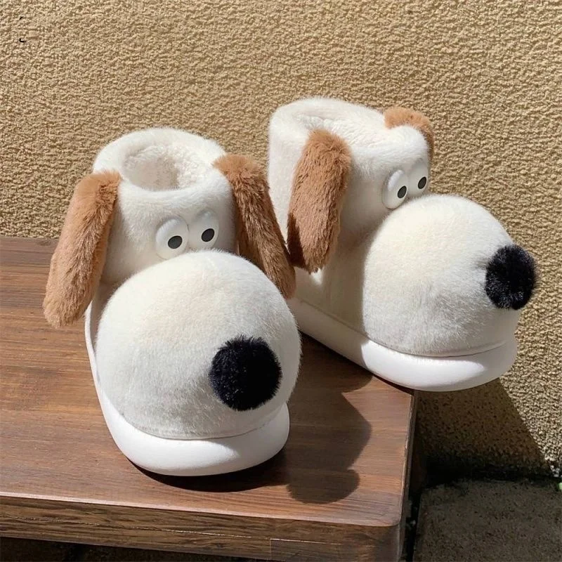 Niedliche Cartoon Welpen Schneeschuhe Frauen Anti-Rutsch dicke Sohle lässig kurze Stiefel 3d Ohren Dekor Kawaii Wohnungen im Freien Winter warme Schuhe