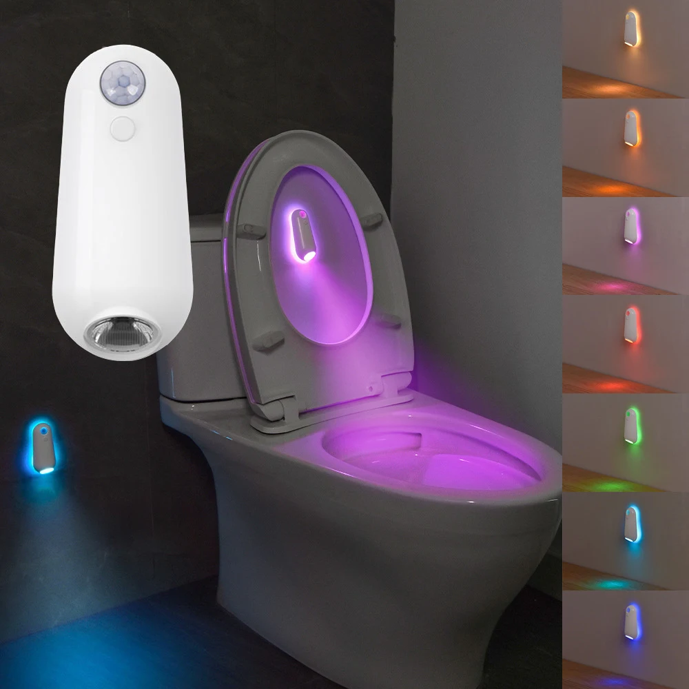 Smart Motion Sensor Night Light LED Projector Toilet Lights USB Rechargeable Colorful Foot Lamp Wall Lamp for Bathroom Corridor