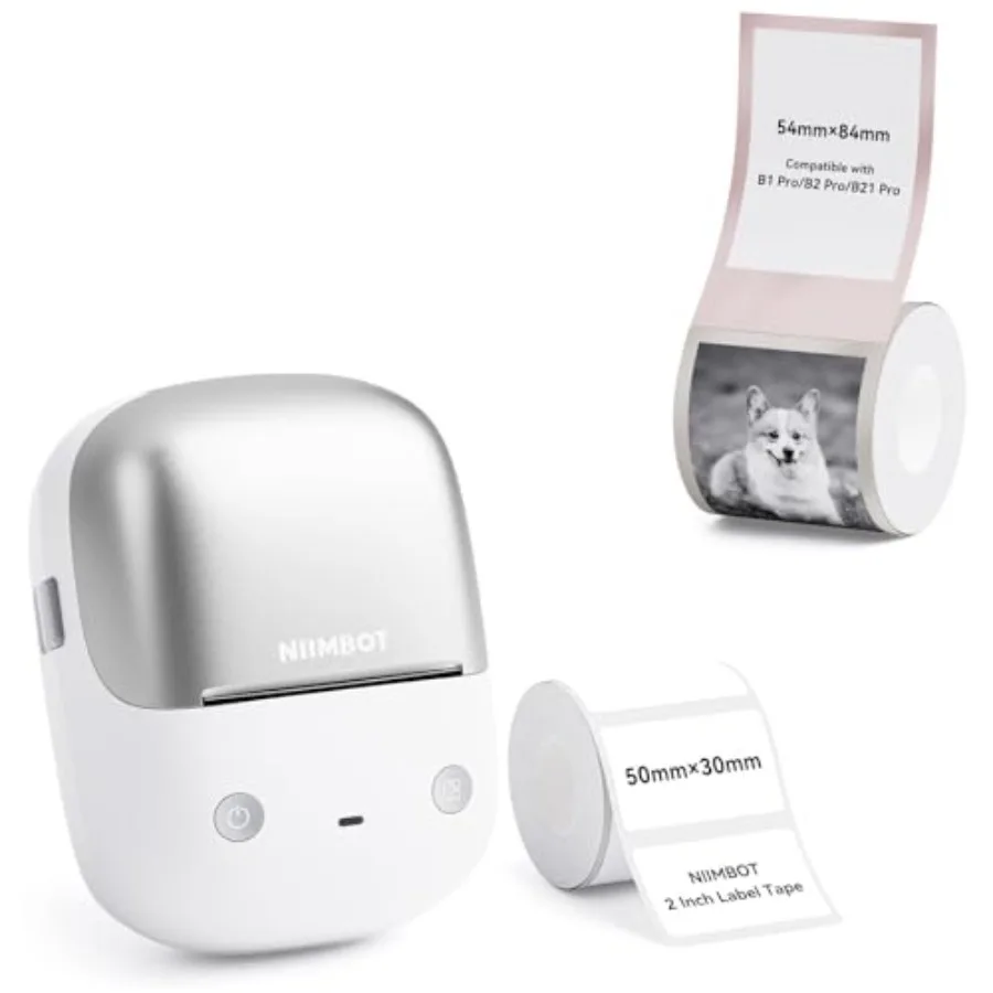 

B2 Pro Label Maker Machine Silver with 54x84mm Photo Paper 300DPI Sticker Printer Portable Bluetooth Label Printer for Photo St