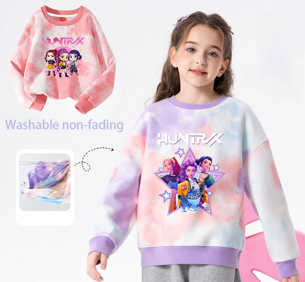 K-Pop Hunters Zoey Mira Rumi Sweat-shirt tie-dye pour fille, pull à col rond, vêtements de sport pou
