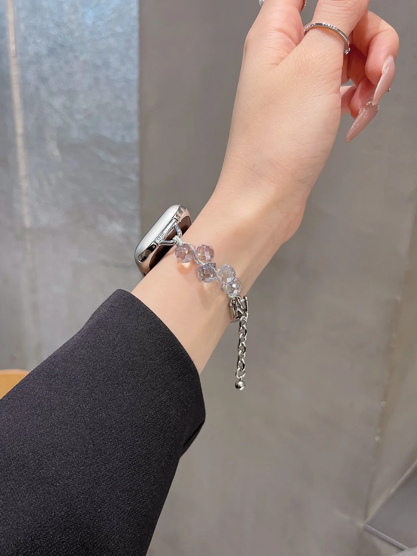 Superior Beads Metal Link Transparent Strap For Apple Watch Band For Women 38mm 40mm 41mm 42mm 44mm 45mm 46mm 49mm - view 3