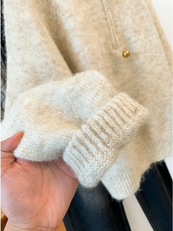 

Женский вязаный свитер с капюшоном на молнии, осень-зима, новый ленивый мягкий базовый слой Nouriing, топ irt