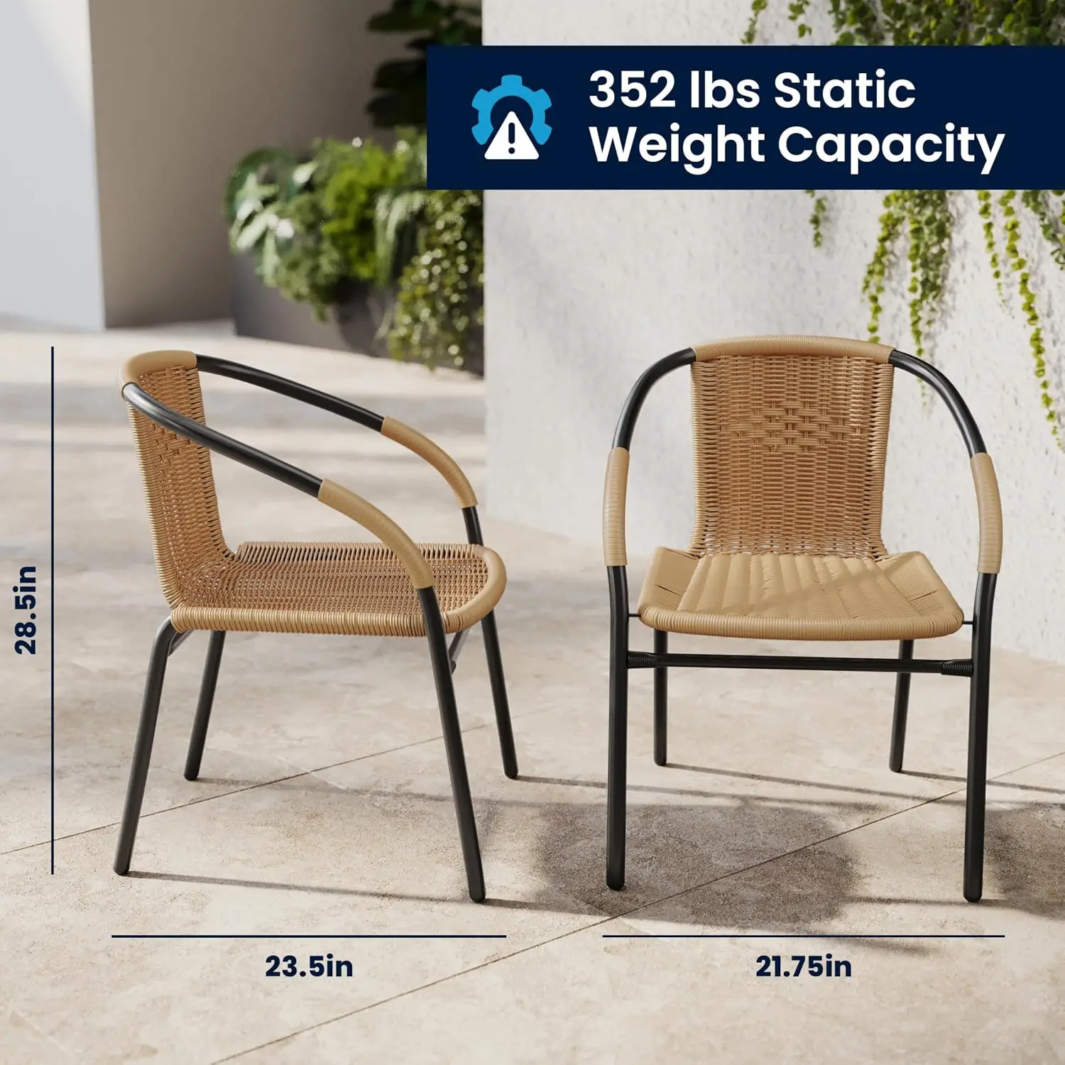 Beige PE Rattan Stackable Patio Dining Chair 4-Pack Commercial Indoor & Outdoor No Assembly, Customized