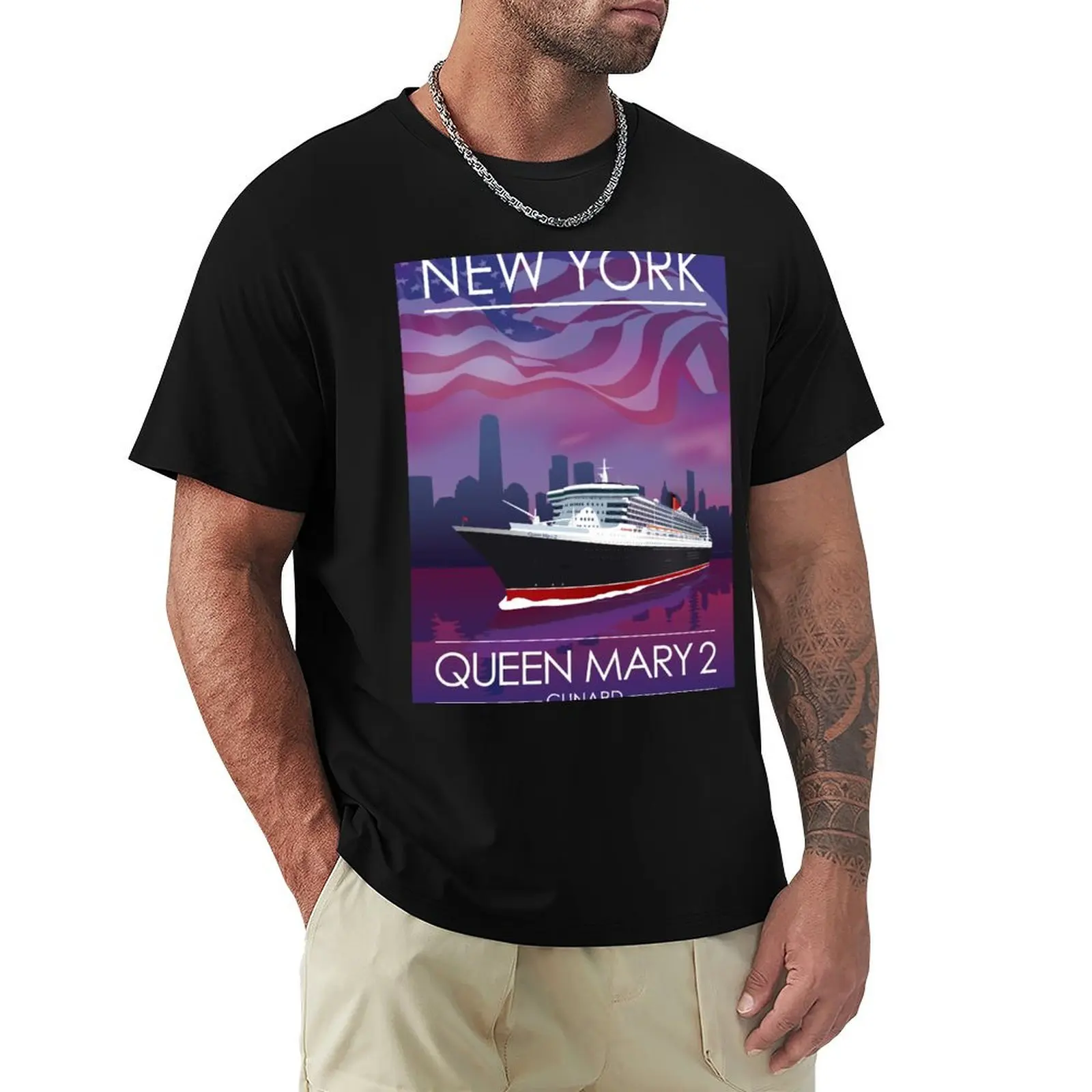 

Queen Mary 2 New York T-Shirt plus size tops Clothing Man t-shirt clothes men workout shirt