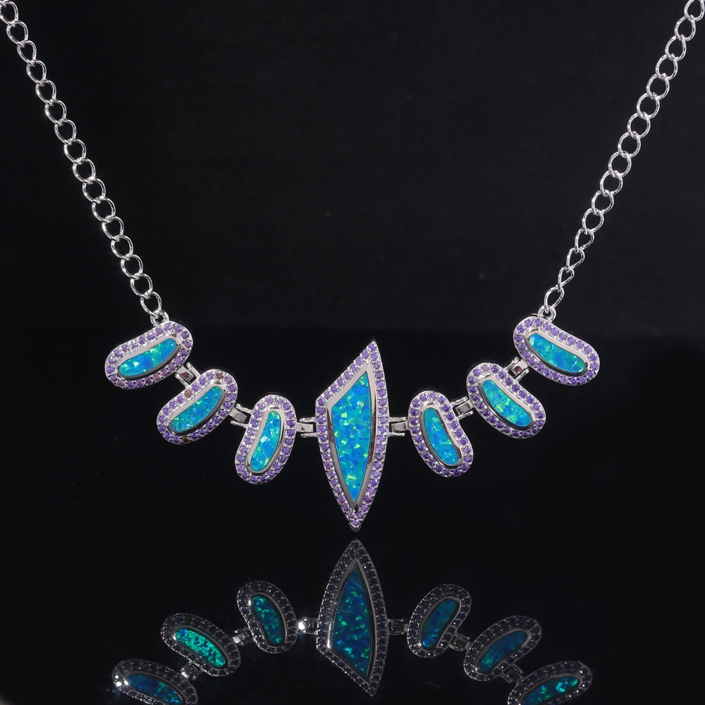 

CiNily Ocean Blue Fire Opal Silver Plated Fashion Jewelry Necklaces suitable for Woman Vintage Chain Party Jewelry Best Gifts