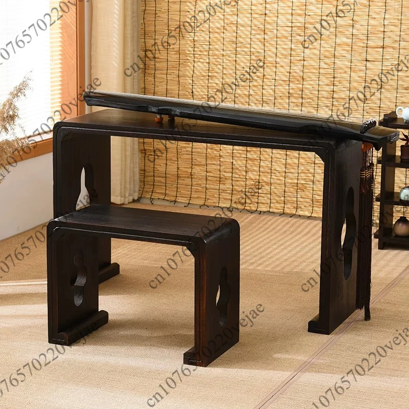 Ancient Guqin Table and Stool Set, Paulownia Wood, Resonance Design, Solid Wood for Music and Calligraphy, Portable Confucianism