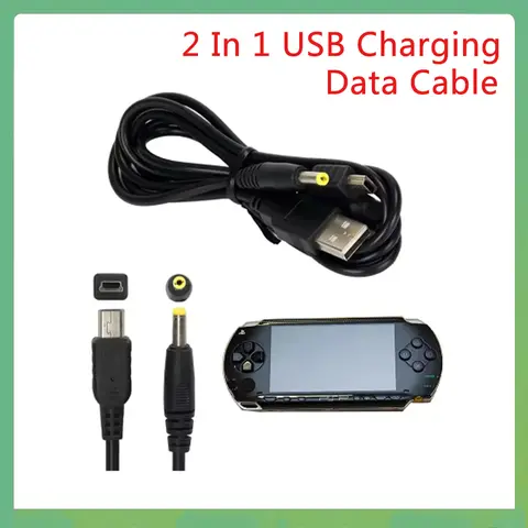 5Pcs 2 in 1 USB Data Cable Charger Lead For PSP1000 2000 3000 Playstation Charging Cable Game Accessories Replacement