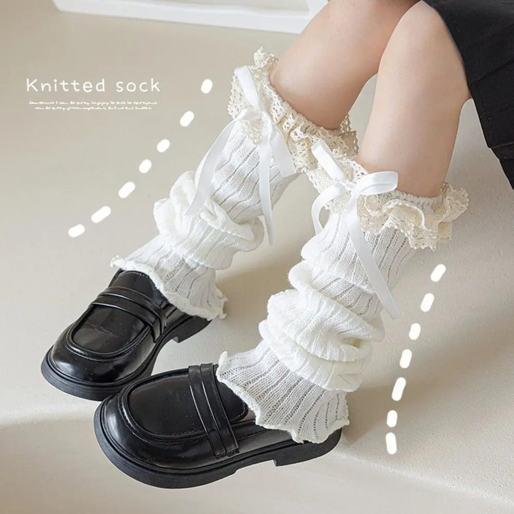 Casual Solid Color Kids Lace Leg Warmers Knitted Sweet Style Foot Cover Lace Trim Children's Foot Warmer Lolita Style