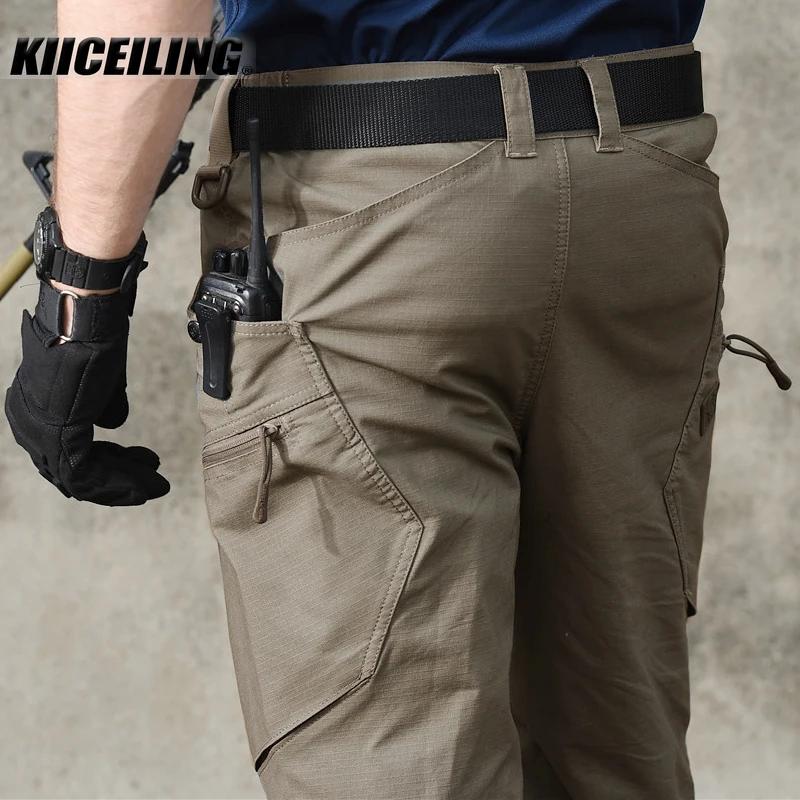 KIICEILING KBZ, Mens Pants,Tactical Pants, Cargo Pants Men, Joggers, Streetwear, Ripstop, Black Camouflage, Casual Work Trousers