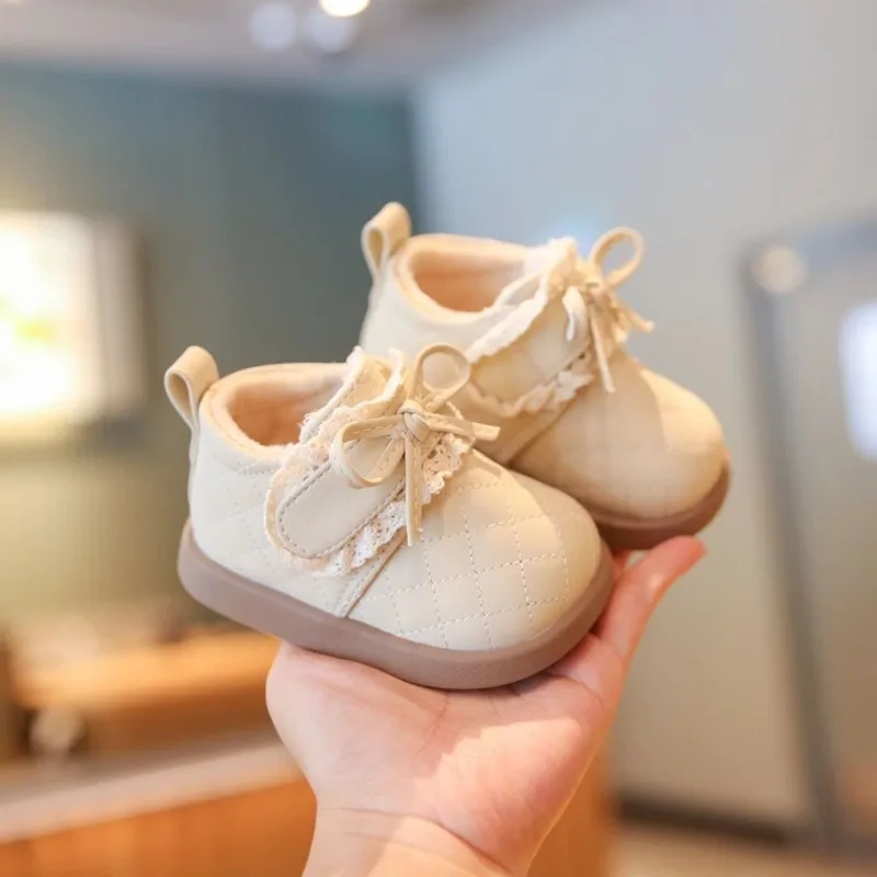 

2026 Fall Winter Kids Leather Boots Soft Sole First Walking Shoes Fleece Lined Warm Casual Boots for Toddlers