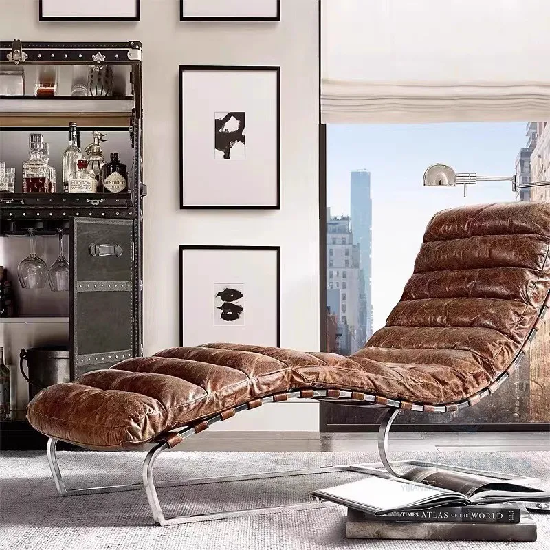 

Leather lazy balcony leather leisure chair sofa retro designer