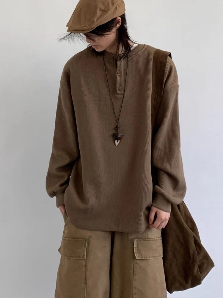 

Retro Japanese Sle Long Sve Hoodie Men's Casual Loose Fit irt Spring Autumn Wfle Pattern Crew Ne Polyester