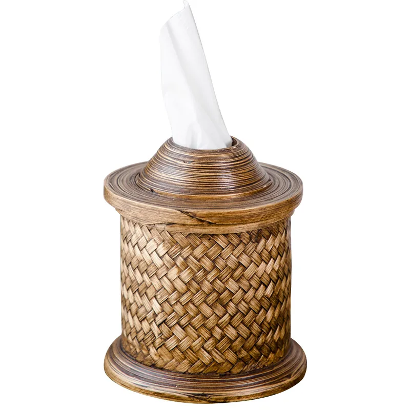 

Bamboo Woven Desktop Tissue Box Creative Decorative Paper Roll Round Living Room Home Drawer Box Home Decoration Accessories