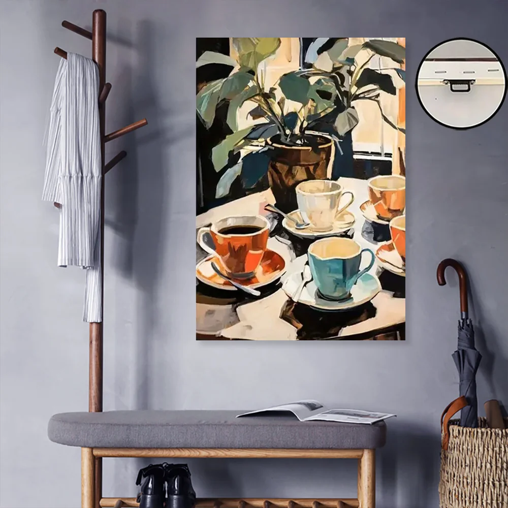 1 Pc Plant Table Coffee Cups Canvas Painting Thickness High Quality Wall Art Prints Poster Direct Hanging Wall Picture Decor