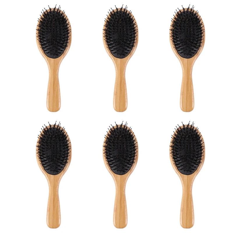 

6X Hair Brush Boar Bristle Hair Brush With Nylon Pins Bamboo Paddle Detangler Brush Detangling Adding Shine Brushes