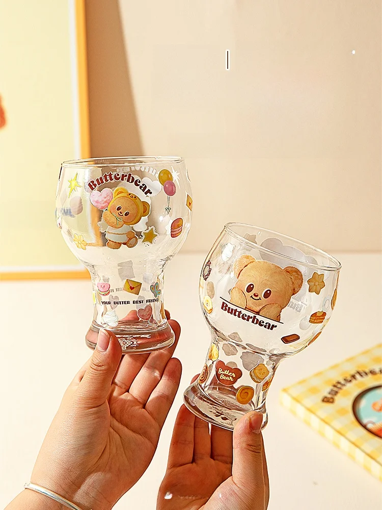 

Modern Housewife Butter Bear Beer Glass High Aesthetic Value Water Drinking Glass Cartoon Theme Household Juice Cup
