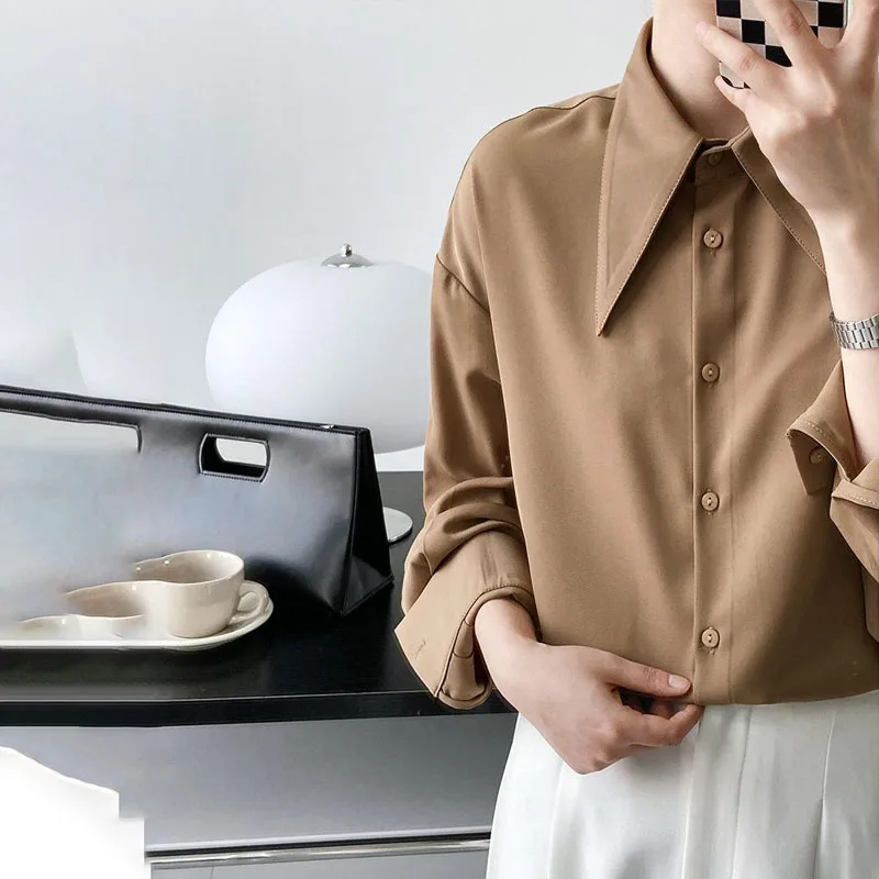 Simple Fashion Office Lady Solid Button Shirt Spring Autumn Women\'s Clothing Long Sleeve Korean Chic Turn-down Collar Blouse