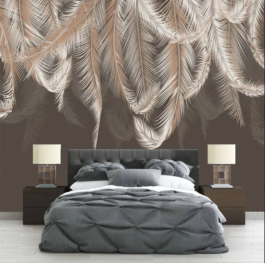Modern Minimalist Golden Palm Leaf Mural Tropical Plant Wallpaper with Grey Background mural for Living Room And Bedroom Decor