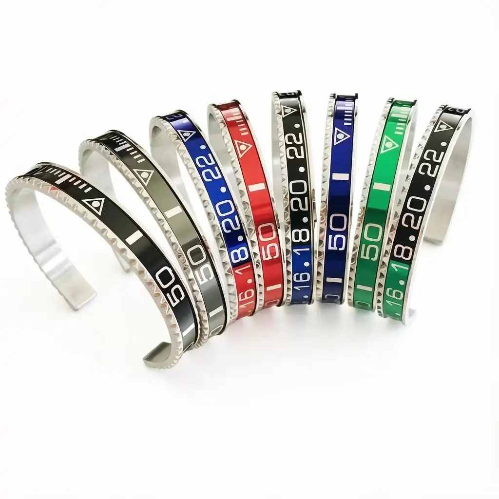Watch Accessory Open Titanium Steel Bracelet, Speedo Meter Scale Water Ghost Bangle Unisex