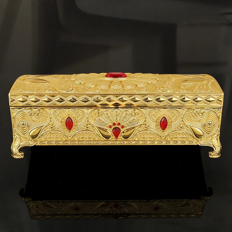 Stylish Golden Metal Jewelry Box Rectangular Shape Necklace Bangle Storage Keepsake Box for Valentine Wedding Birthday Gift