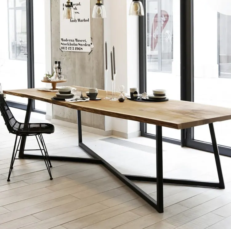 American solid wood wrought iron conference table long table simple modern training negotiation table and chair industrial style