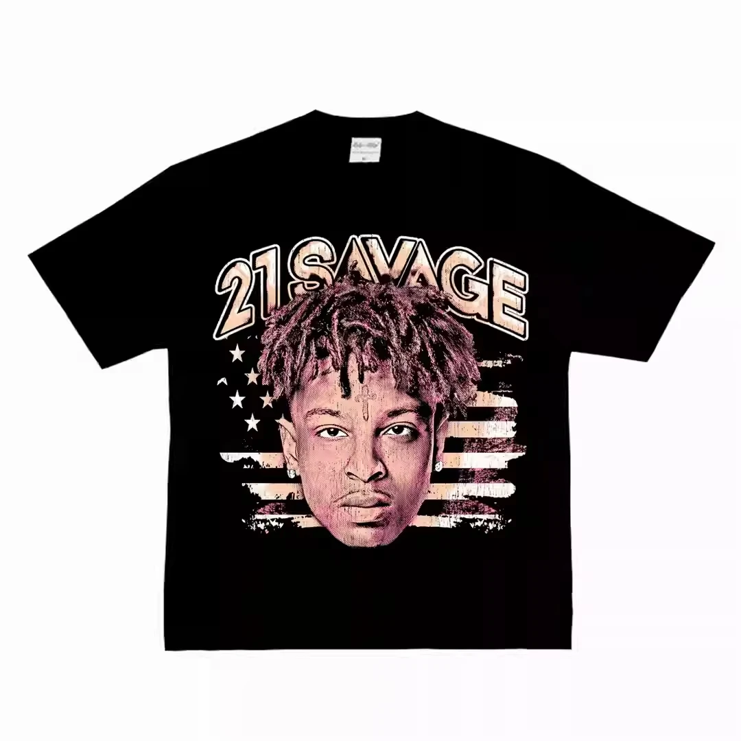 

Футболка с графическим принтом американского флага 21 Savage, из плотного хлопка, в стиле ретро, уличная мода, хип-хоп, унисекс, оверсайз, летняя повседневная футболка