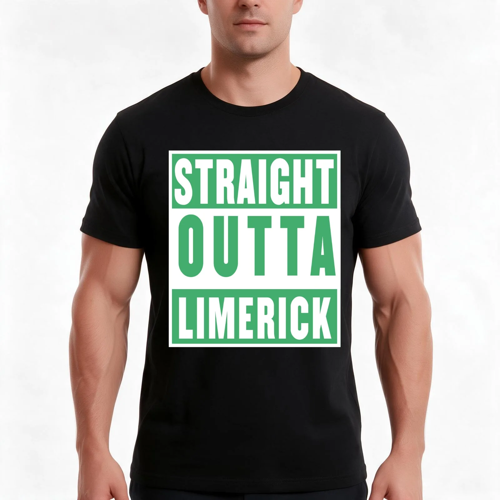 straight outta limerick - green T-Shirt, Summer Casual Cotton Tee, Oversized Streetwear Tops, Vintage Graphic Print, 100% Cotton