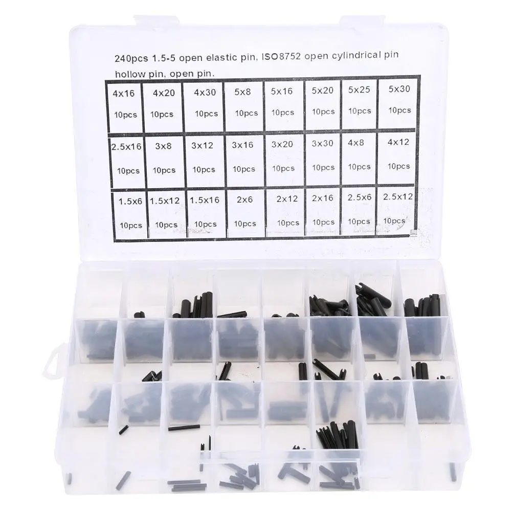 Perni di posizionamento elastici in acciaio al carbonio da 240 pezzi Perni coppiglia da M1,5 a M5 per assemblaggio di precisione
