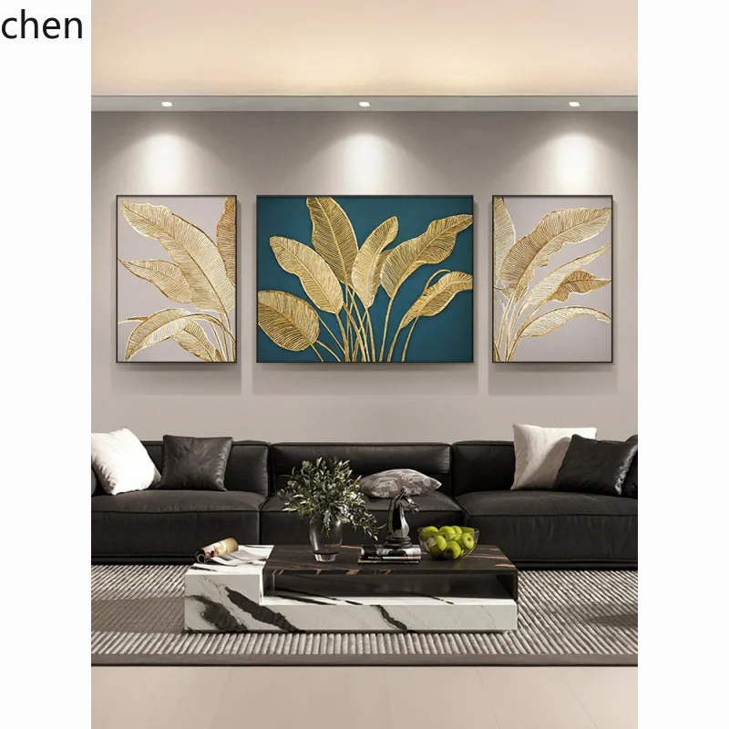 Hxl living room decorative painting hand-painted oil painting golden leaves triptych background wall