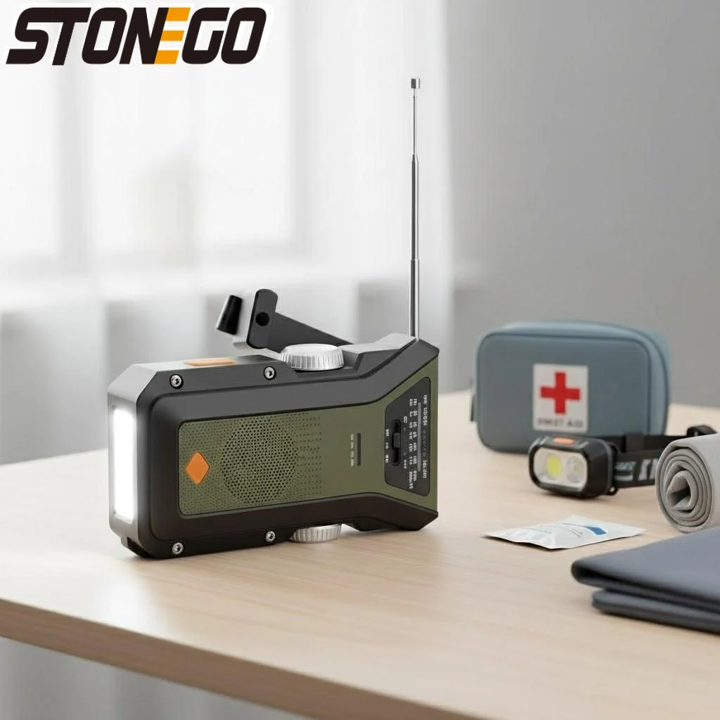 

NOAA Weather Radio 4000mAh Emergency Phone Charger LED Flashlight AM FM SOS Alarm 3 Modes Portable