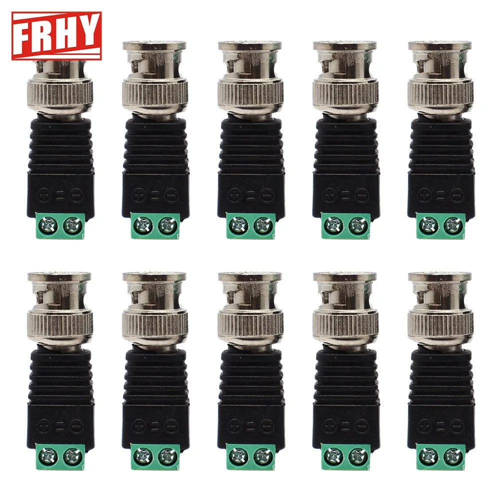 10 قطعة محول BNC ذكر Balun ، Cat5 إلى BNC & BNC إلى 2 محطات لولبية ، محول مراقبة CCTV جودة عالية لأنظمة الفيديو