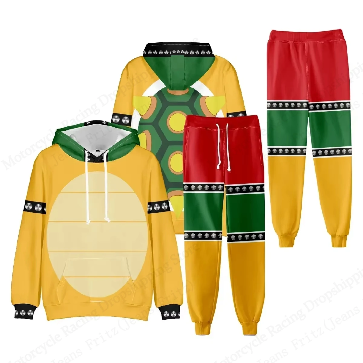 Set Hoodie Celana Dua Potong Motif Kartun Bowser Cetak 3D Set Pria Wanita Fashion Hoodie+Celana Set 2 Potong Baju Olahraga Tracksuit Outerwear