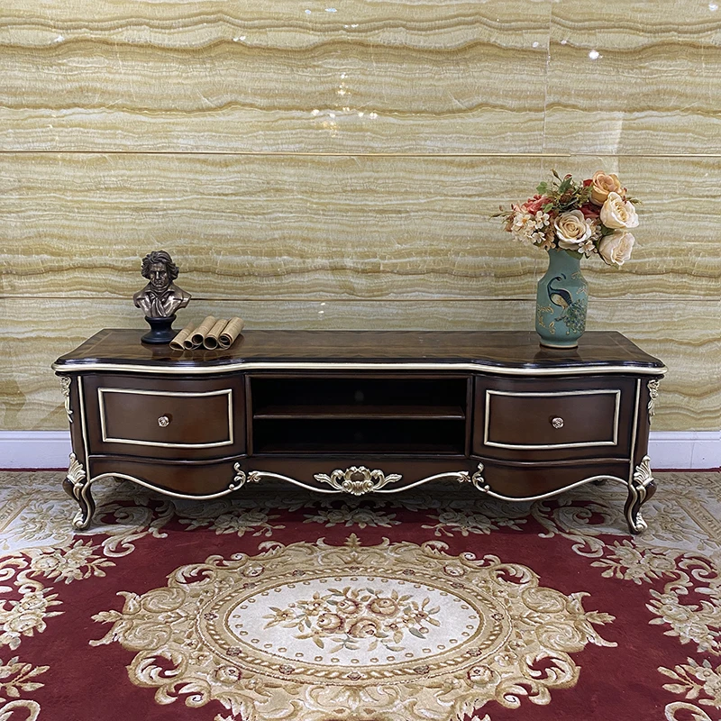 

European style tea table TV cabinet combination luxury living room floor cabinet solid wood small family bedroom TV cabinet