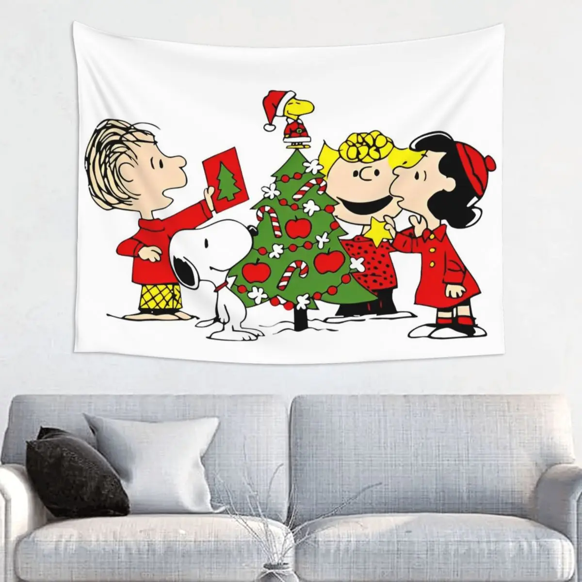 Merry Christmas Snoopy Tapestry Hippie Polyester Wall Hanging Decoration for Bedroom Background Cloth Retro Wall Carpet