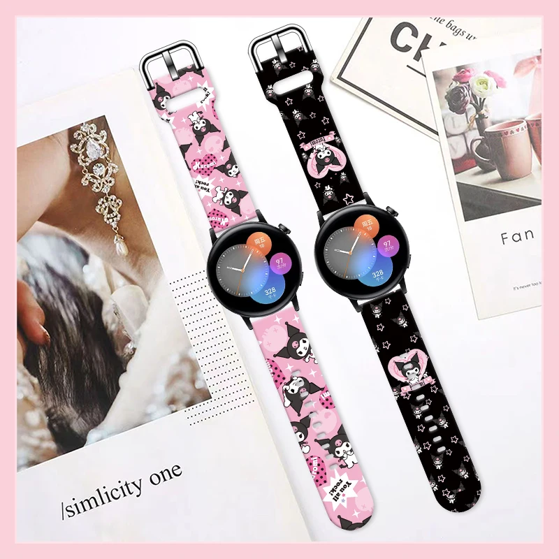 Sanrio Kuromi 20mm Printed Strap for Samsung Galaxy Watch 6/5 40mm 44mm Band Replaceable Bracelet for Amazfit Balance 5pro 45mm