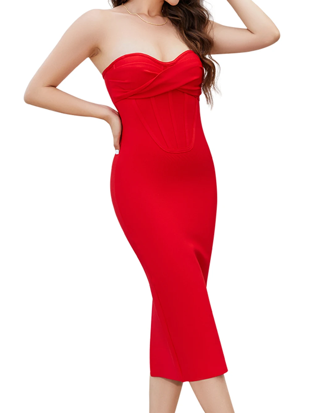 

summer women sexy mid-length dress bandage strapless mesh red elegant party bandage dress vestido