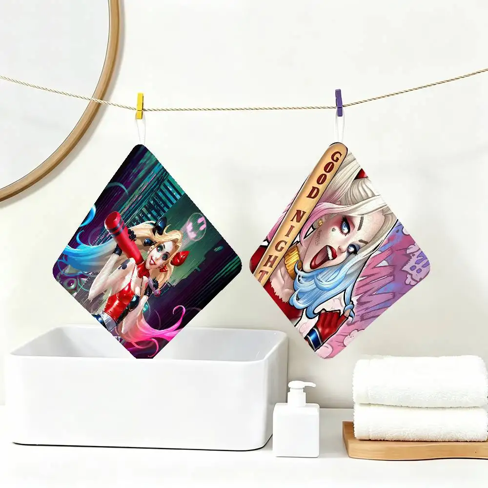 H-HarleyS COOL Q-QuinnS Anime Hanging Style Hand Wiping Towel, Polyester Cotton, Anti-fade for Indoor Kitchen Living Room