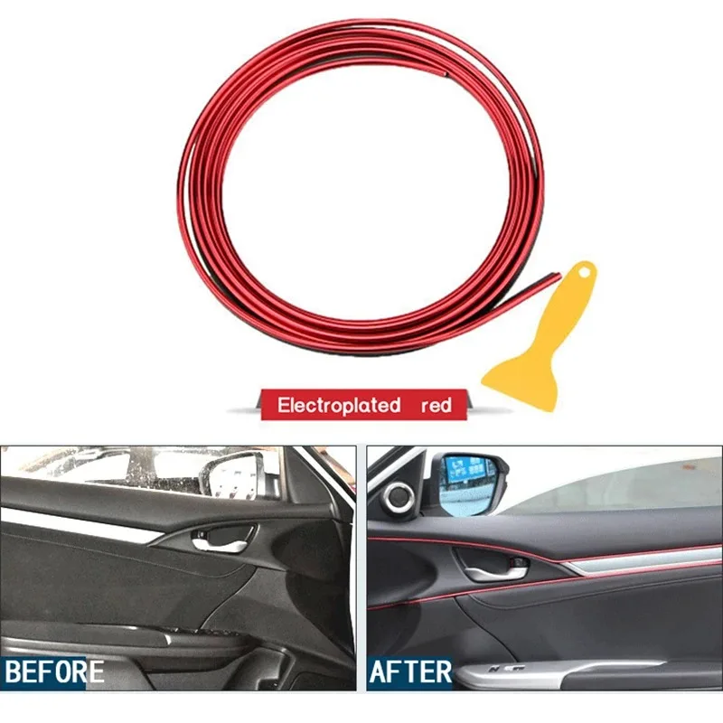 5 Meter Car Door Gap Decorative Bright Strip Universal 5 Colors PVC Dashboard Electroplating Protection Strip Replacement Parts