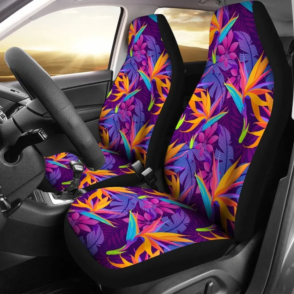 Floral Hawaiian Tropical Palm Leaves Pattern Print Seat Cover Car Seat Covers Set 2 Pc, Car Accessories Car Mats