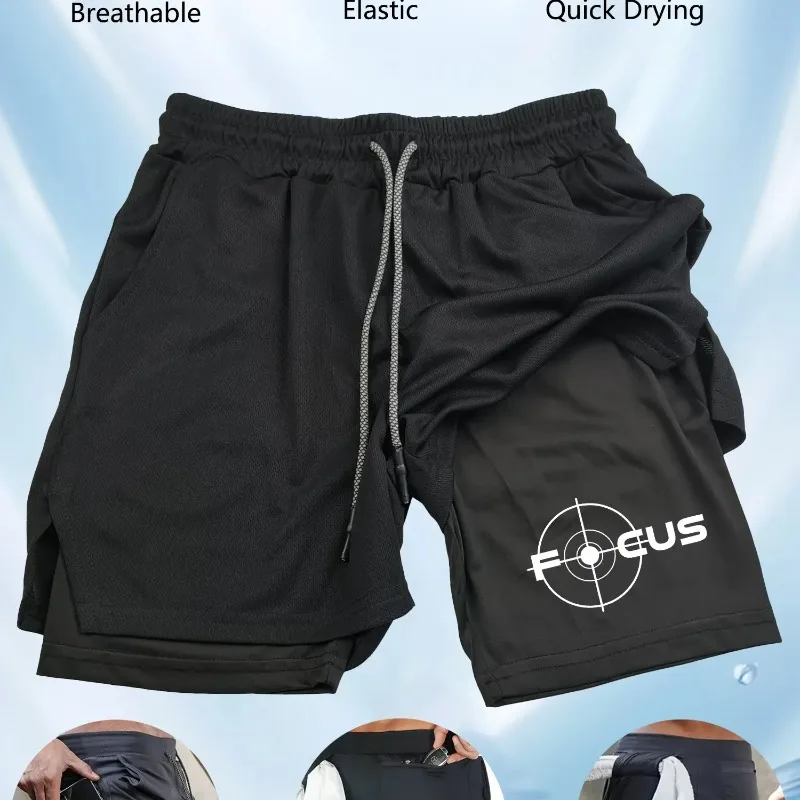 Double-deck Fitness Sports Shorts Summer Slim Quick Drying Breathable 2-in-1 Men's Sweatpants Training Gym Stretchy Performance