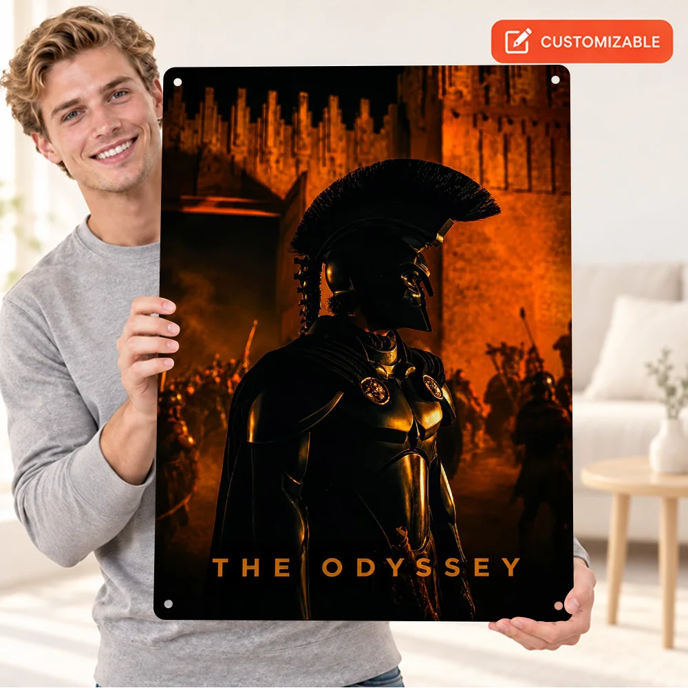 The Odyssey Spartan Warrior Textured Metal Poster Personalized Aluminum Sign Illustrated Classical Wall Art For Man Cave Decor