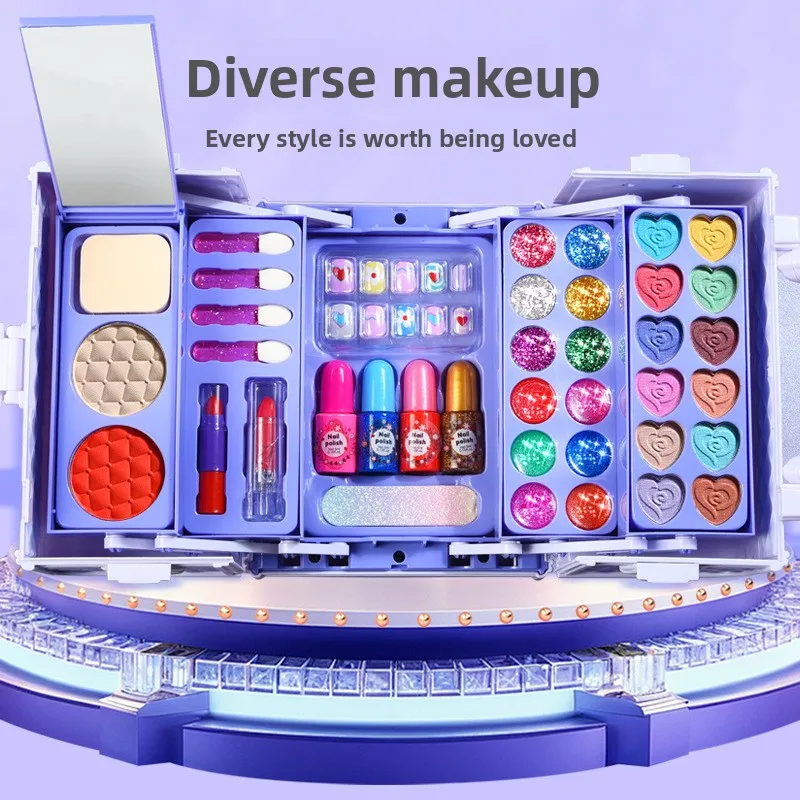 مجموعة مكياج الأميرة للفتيات، ألعاب مستحضرات التجميل للأطفال، صندوق مكياج بلاستيكي، ألعاب تمثيل الأدوار مناسبة للأعمار من 6 س...