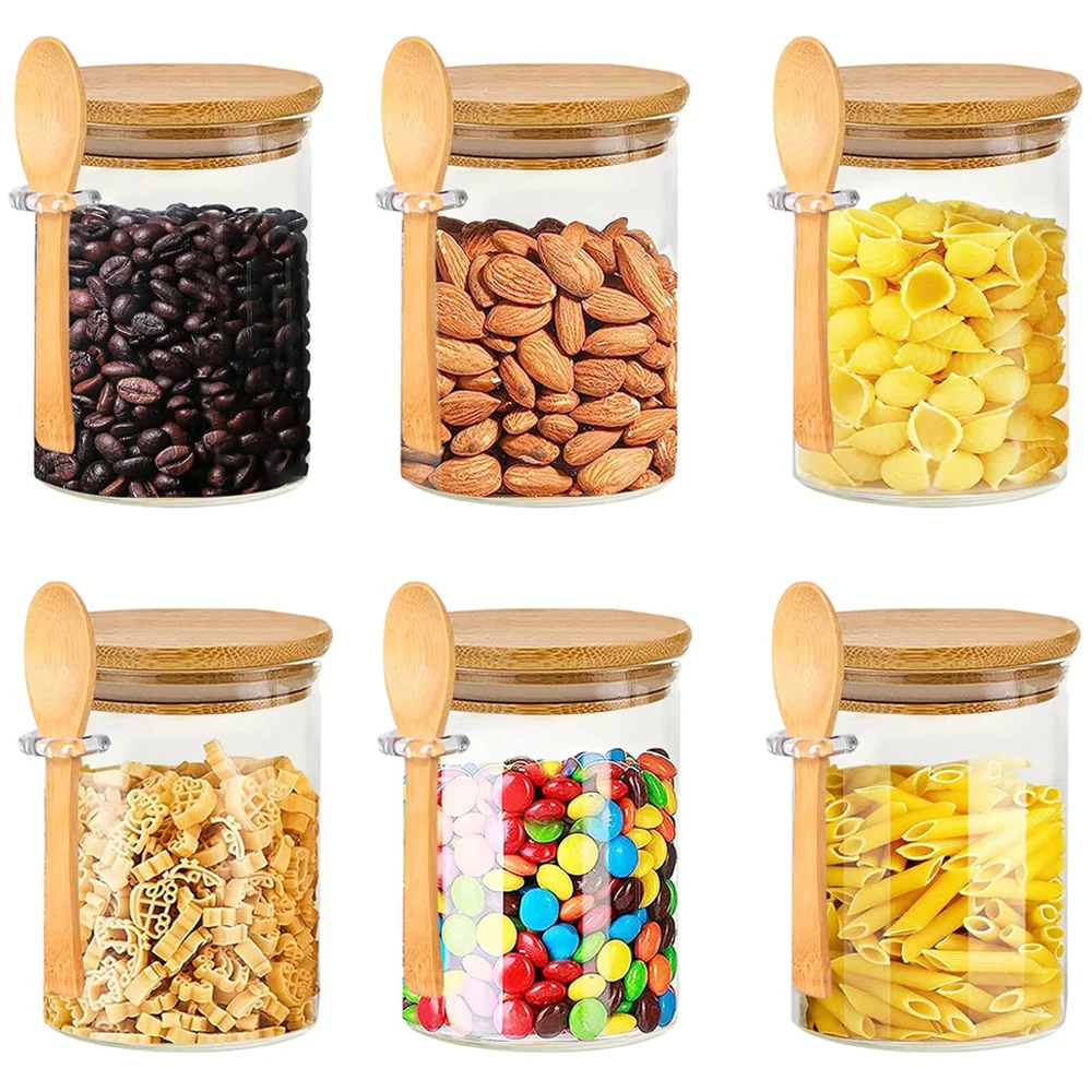 

Airtight Glass Jars with Bamboo Lid & Spoons, 19OZ Glass Food Storage Jars Borosilicate Glass Canisters for Coffee Bean, Sugar